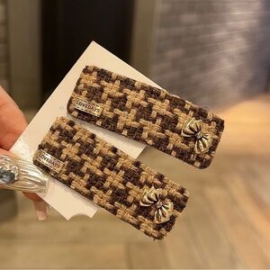Stylish Tweed Hair Clips with Bow Accents